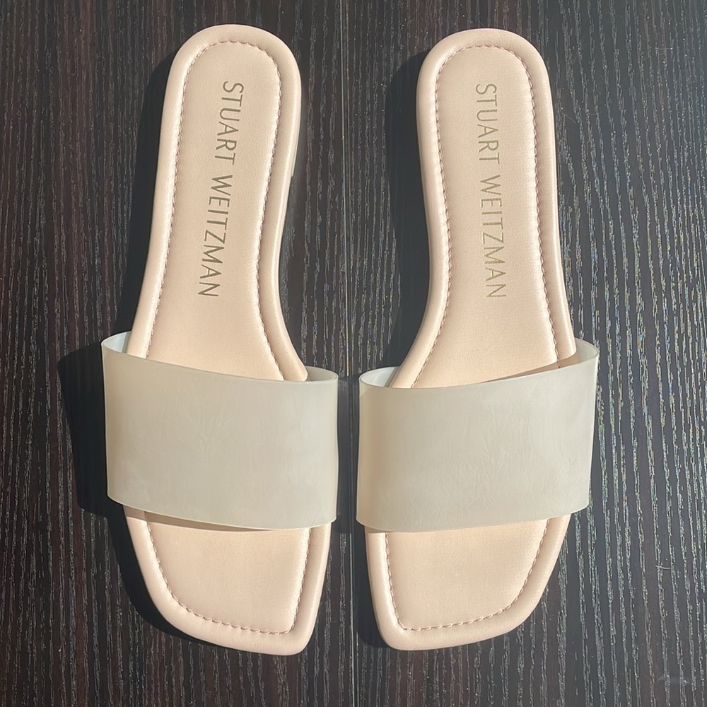 Stuart Weitzman Cream Slide Sandals